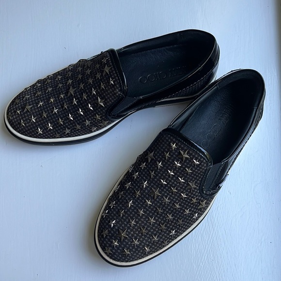 Jimmy Choo | Star Suede Studded Leather Logo Loafers & Slip-ons - Picture 1 of 7